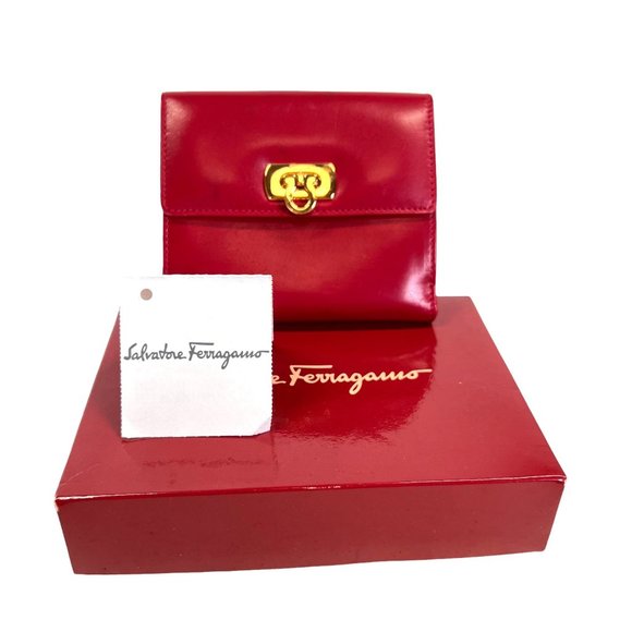 Authentic Salvatore Ferragamo Wallet Gancini Bifold Leather Vintage - Picture 1 of 12